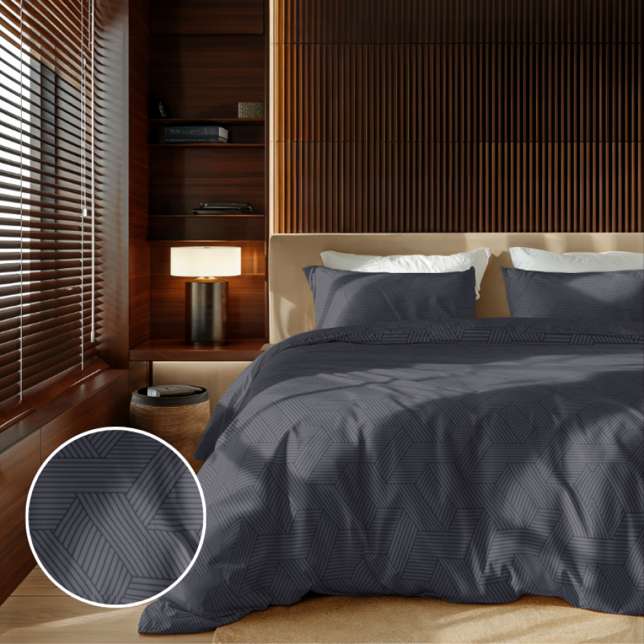Dekbedovertrek Embossed Geometric - Antraciet - Tweepersoons (200x200 Cm) - Antraciet Microvezel - Effen - Zydante - Dekbed-Discounter.nl afbeelding 1