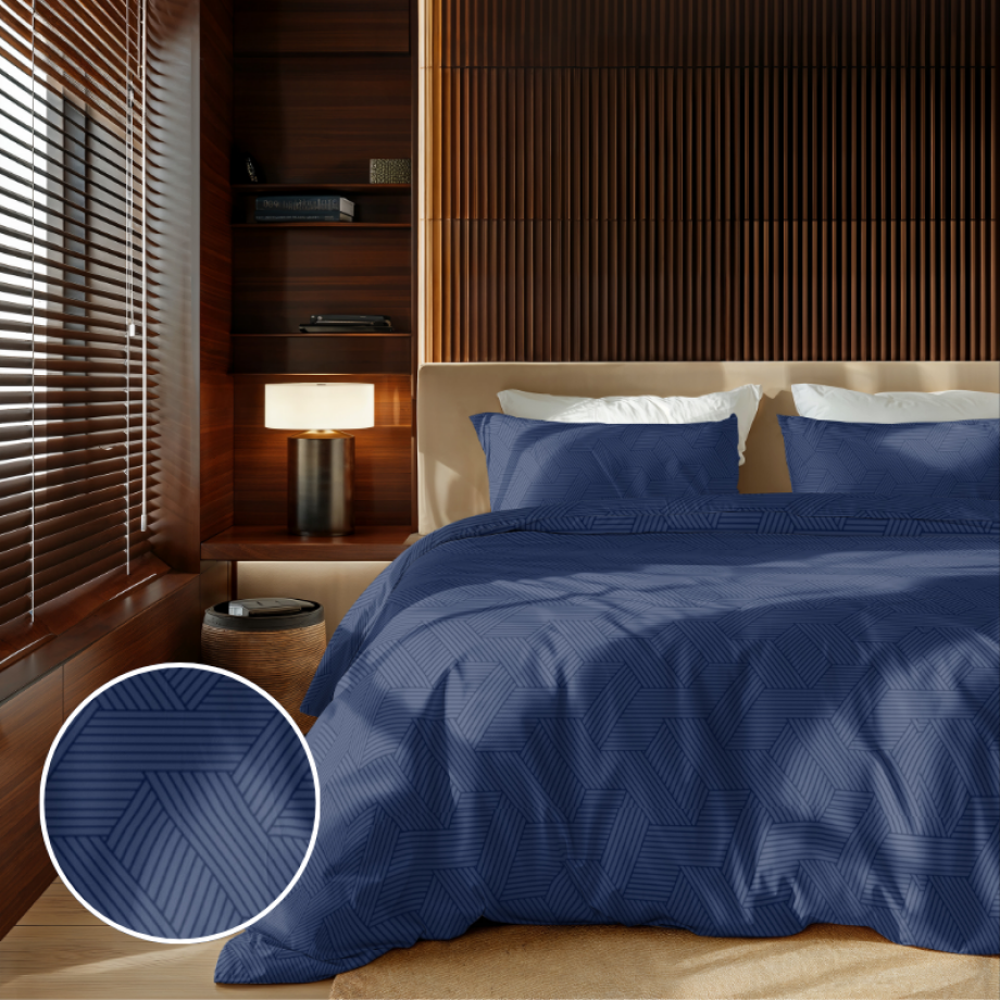 Dekbedovertrek Embossed Geometric - Blauw - Tweepersoons (200x200 Cm) - Blauw Microvezel - Effen - Zydante - Dekbed-Discounter.nl afbeelding 1