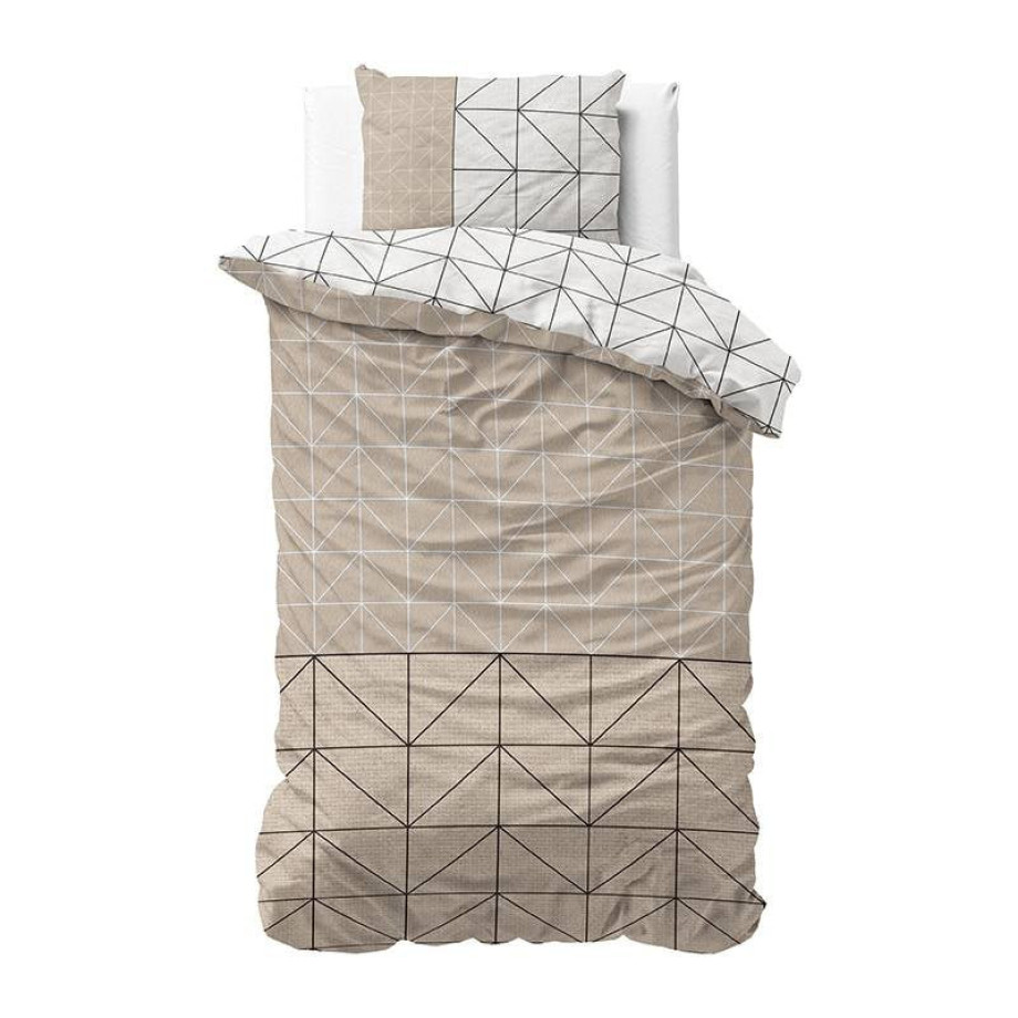 Flanellen Dekbedovertrek Geometric - Eenpersoons (140x200 cm) - Taupe - Dessin: Patroon, Modern - Sleeptime Elegance - Dekbed-Discounter.nl afbeelding 1