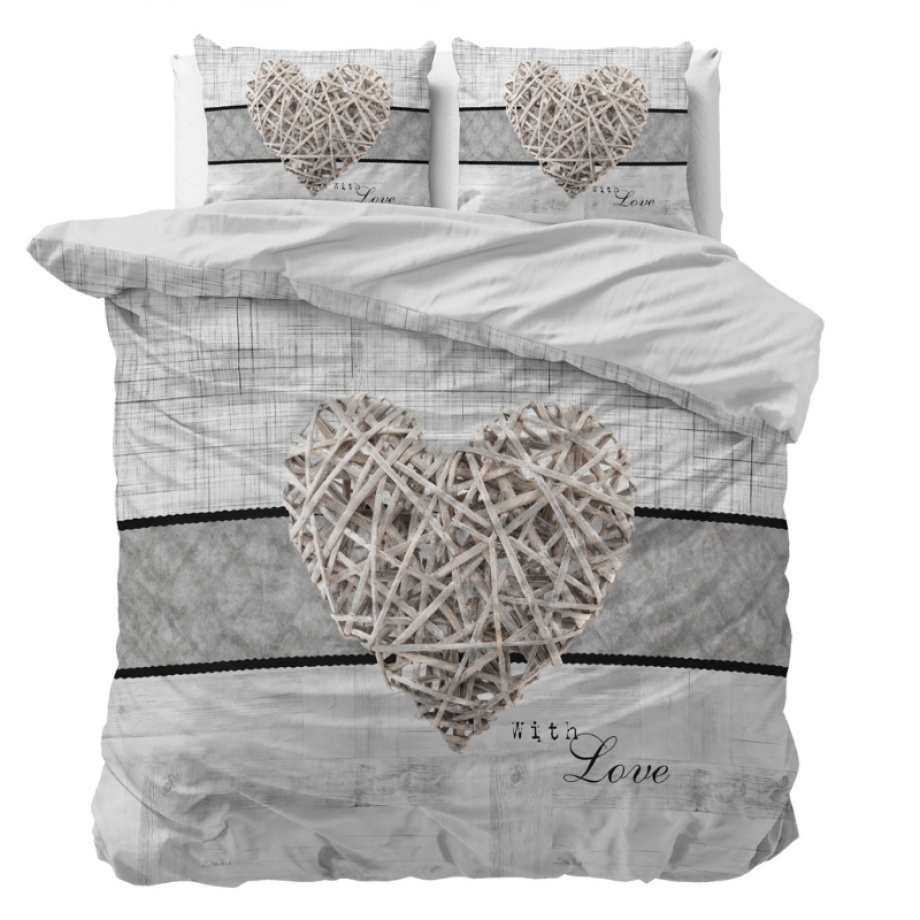 Dekbedovertrek Home Is Heart - Eenpersoons (140x200 Cm) - Wit & Grijs Microvezel - Romantisch - Sleeptime Essentials - Dekbed-Discounter.nl afbeelding 1