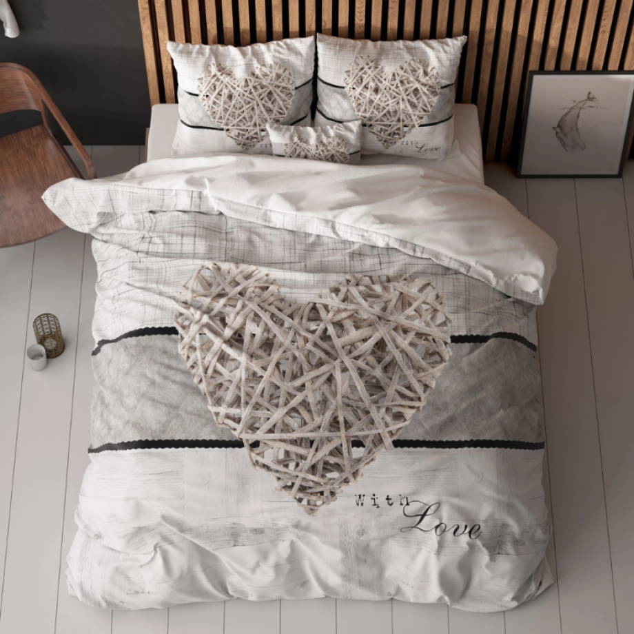 Dekbedovertrek Home Is Heart - Lits-Jumeaux (240x220 Cm) - Wit & Grijs Microvezel - Romantisch - Sleeptime Essentials - Dekbed-Discounter.nl afbeelding 1