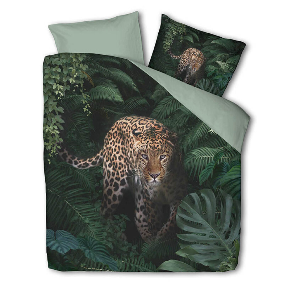 Dekbedovertrek Jungle Cheetah - Tweepersoons (200x200 Cm) - Roze & Groen Polyester-katoen - Dieren - Luna Bedding - Dekbed-Discounter.nl afbeelding 1