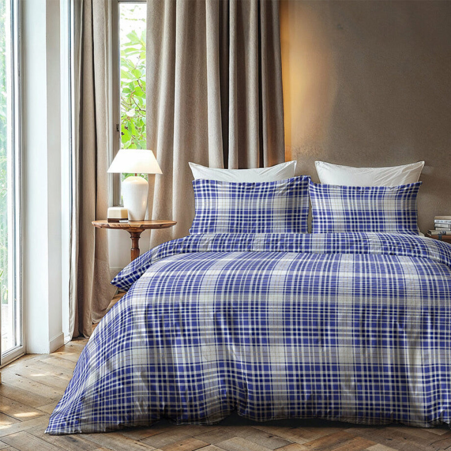 Dekbedovertrek Katoen-Flanel - Squares - Tweepersoons (200x200 Cm) - Blauw Flanel - Strepen - Zydante - Dekbed-Discounter.nl afbeelding 1