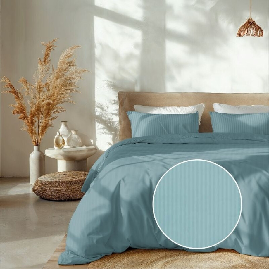 Dekbedovertrek Katoen-Satijn - Banda - Licht Blauw - Tweepersoons (200x200 Cm) - Blauw Katoen-satijn - Strepen - Heckett Lane - Dekbed-Discounter.nl afbeelding 1