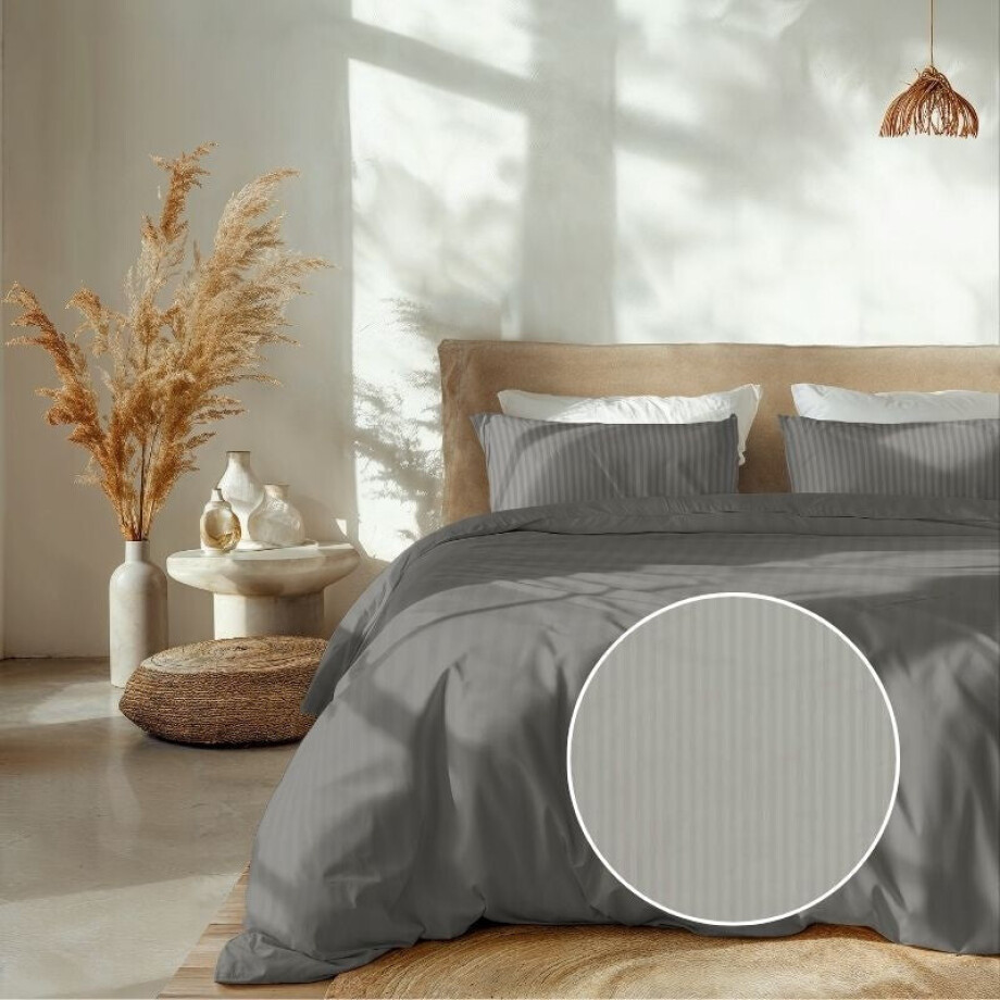 Dekbedovertrek Katoen-Satijn - Banda - Licht Grijs - Eenpersoons (140x200 Cm) - Grijs Katoen-satijn - Strepen - Heckett Lane - Dekbed-Discounter.nl afbeelding 1