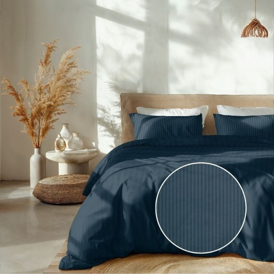 Dekbedovertrek Katoen Satijn Banda Marine Blauw LitsJumeaux (240x220 Cm) Blauw Katoen Satijn Strepen Heckett Lane - Overtrek - 240x220 Cm - Dekbed-Discounter.nl afbeelding 1