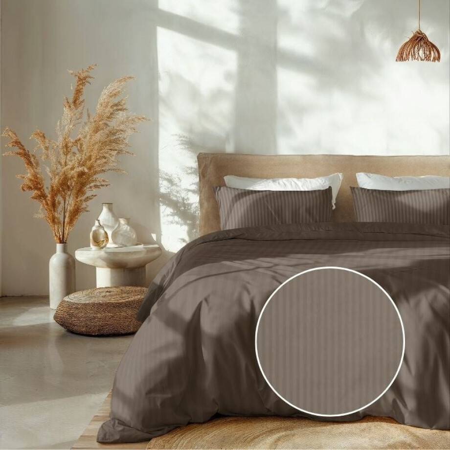 Dekbedovertrek Katoen Satijn Banda Taupe Strepen 140x200 Cm Heckett Lane - Dekbed-Discounter.nl afbeelding 1