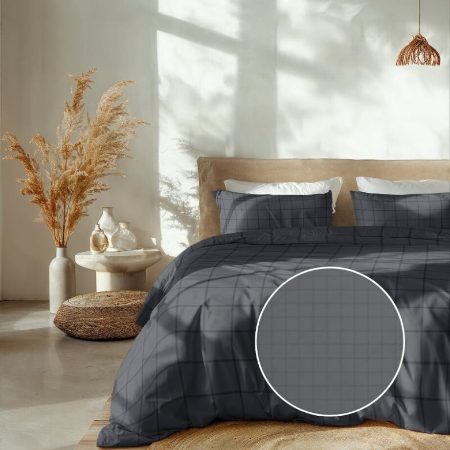 Dekbedovertrek Katoen Satijn Diamante Antraciet Ruiten 260x200 Cm Heckett Lane - Dekbed-Discounter.nl afbeelding 1