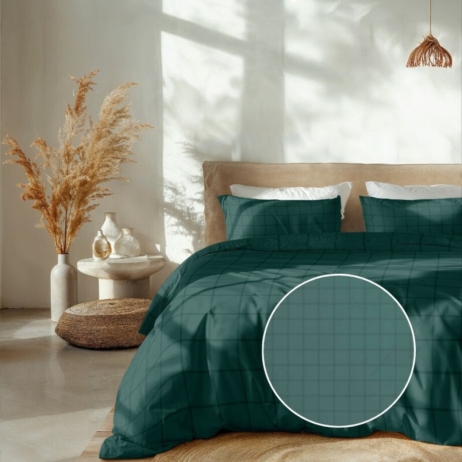 Dekbedovertrek Katoen-Satijn - Diamante - Groen - Eenpersoons (140x200 Cm) - Groen Katoen-satijn - Ruiten - Heckett Lane - Dekbed-Discounter.nl afbeelding 1