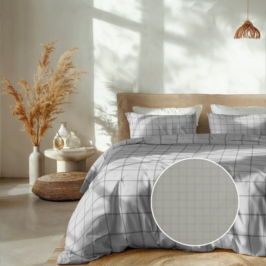 Dekbedovertrek Katoen-Satijn - Diamante - Licht Grijs - Tweepersoons (200x200 Cm) - Grijs Katoen-satijn - Ruiten - Heckett Lane - Dekbed-Discounter.nl afbeelding 1