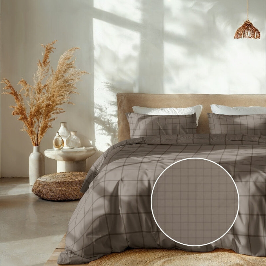 Dekbedovertrek Katoen-Satijn - Diamante - Taupe - Lits-Jumeaux (240x220 Cm) - Taupe Katoen-satijn - Ruiten - Heckett Lane - Dekbed-Discounter.nl afbeelding 1