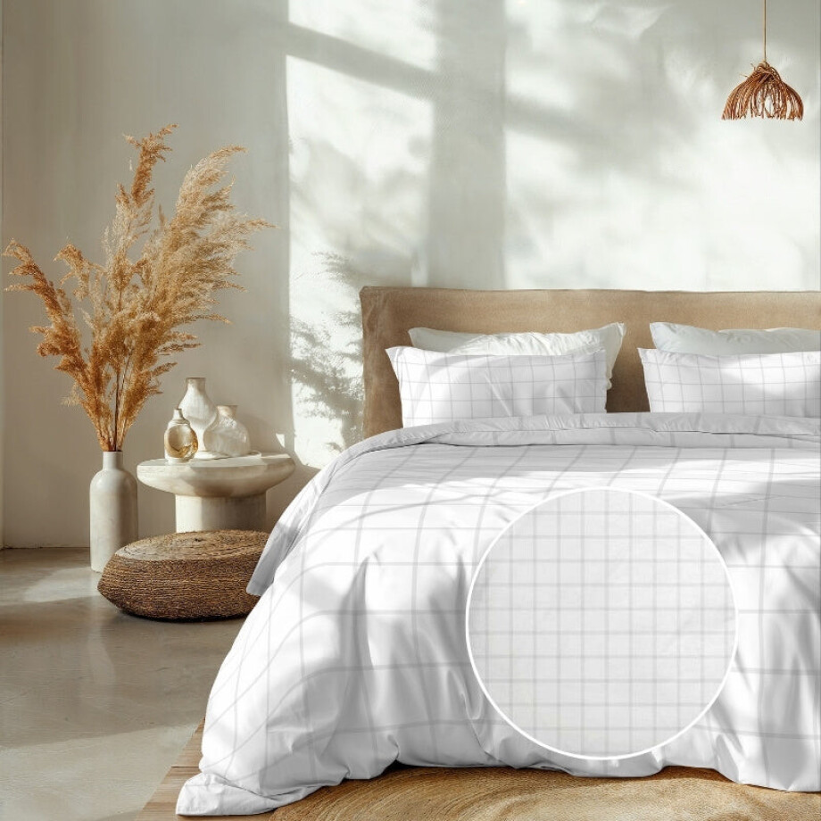 Dekbedovertrek Katoen Satijn Diamante Wit Ruiten 240x200 Cm Heckett Lane - Dekbed-Discounter.nl afbeelding 1