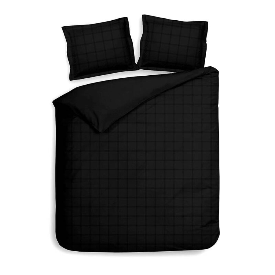 Dekbedovertrek Katoen-Satijn - Diamante - Zwart - Lits-Jumeaux (240x220 Cm) - Zwart Katoen-satijn - Ruiten - Heckett Lane - Dekbed-Discounter.nl afbeelding 1