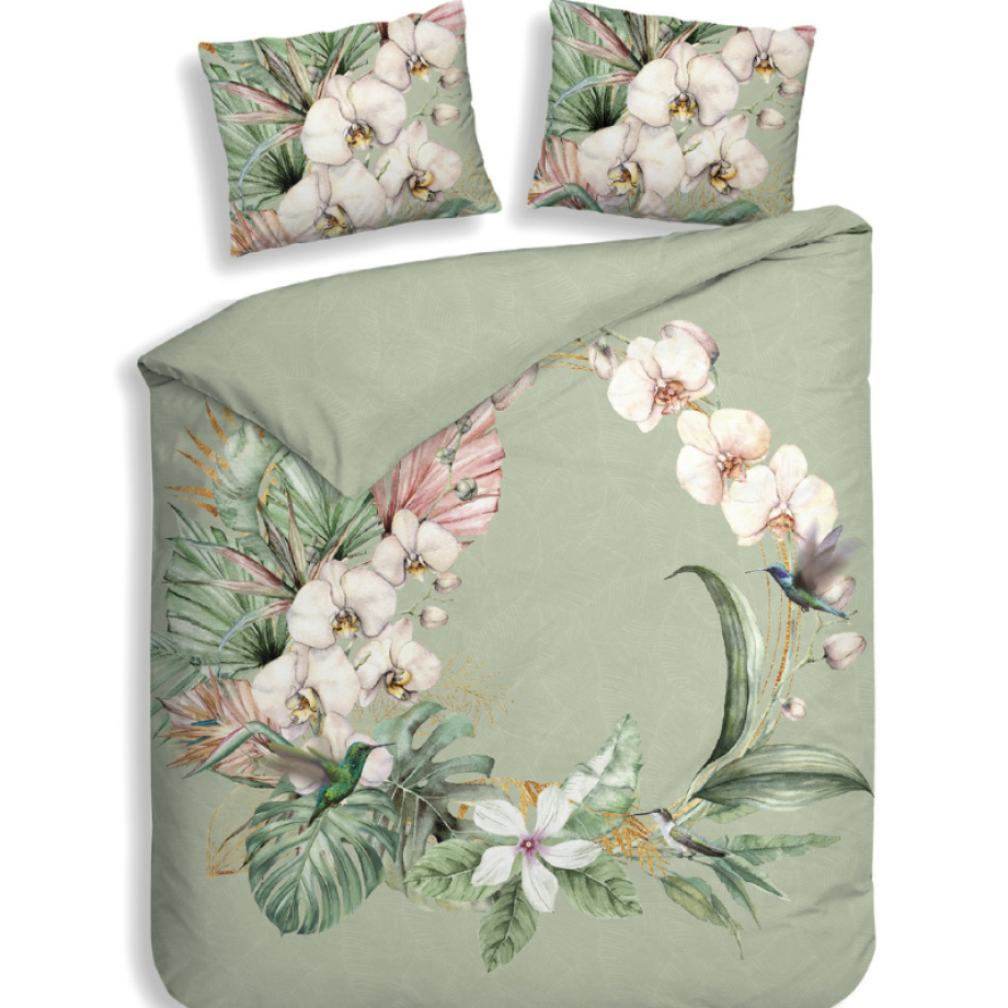 Dekbedovertrek Katoen-Satijn - Double Face - Ana - Lits-Jumeaux XL (260x200 Cm) - Groen Katoen-satijn - Bloemen - Heckett Lane - Dekbed-Discounter.nl afbeelding 1