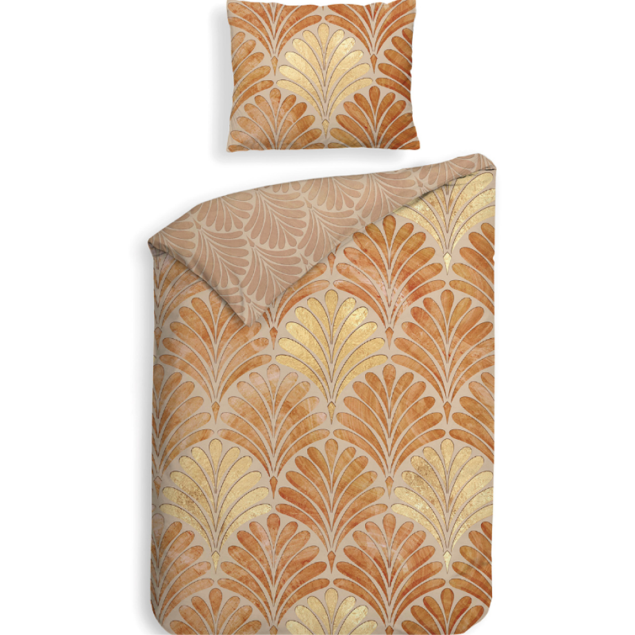 Dekbedovertrek Katoen-Satijn - Double Face - Elif - Eenpersoons (140x200 Cm) - Oranje Katoen-satijn - - Heckett Lane - Dekbed-Discounter.nl afbeelding 1