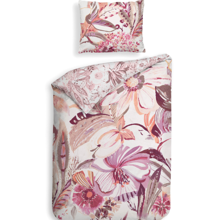 Dekbedovertrek Katoen-Satijn - Double Face - Kina - Eenpersoons (140x200 Cm) - Wit Katoen-satijn - Bloemen - Heckett Lane - Dekbed-Discounter.nl afbeelding 1