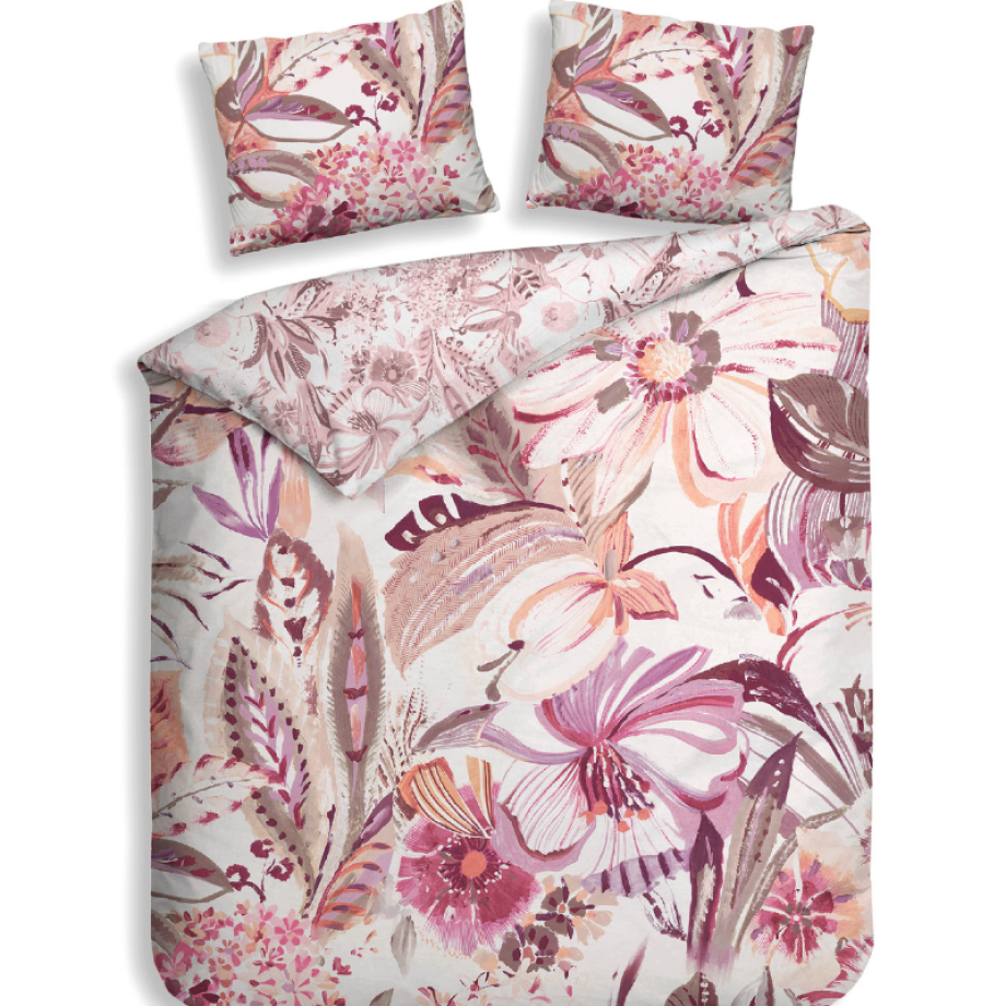 Dekbedovertrek Katoen-Satijn - Double Face - Kina - Lits-Jumeaux (240x220 Cm) - Wit Katoen-satijn - Bloemen - Heckett Lane - Dekbed-Discounter.nl afbeelding 1