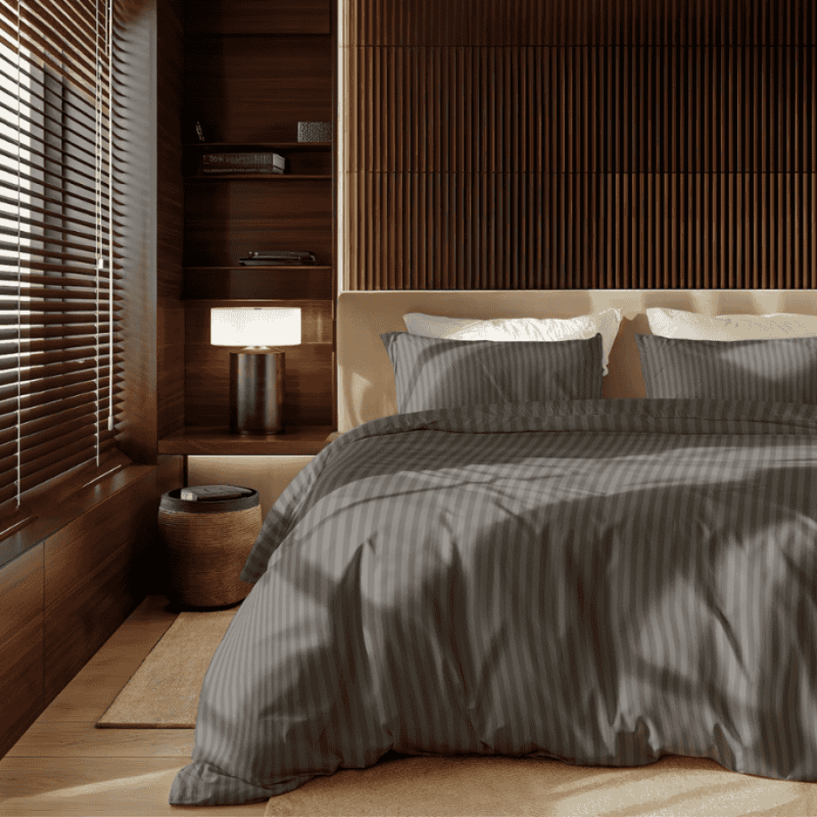 Dekbedovertrek Katoen-Satijn - Satijnstreep - Antraciet - Eenpersoons (140x200 Cm) - Antraciet Katoen-satijn - Strepen - Presence - Dekbed-Discounter.nl afbeelding 1