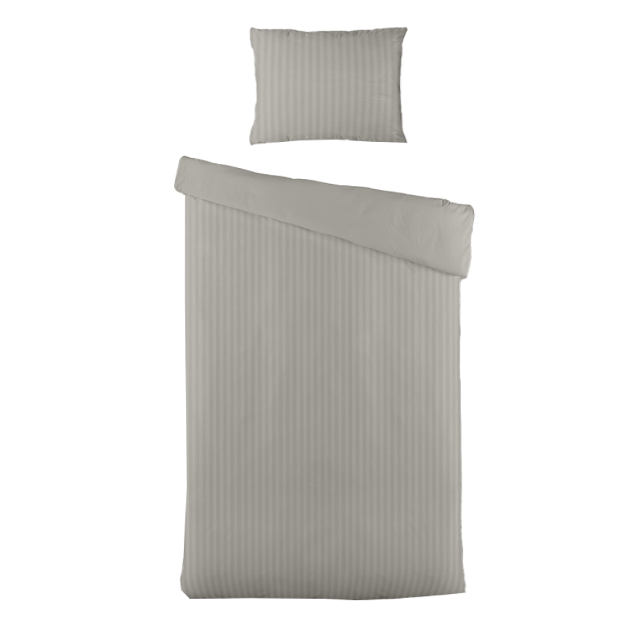 Dekbedovertrek Katoen-Satijn - Satijnstreep - Grijs - Eenpersoons (140x200 Cm) - Grijs Katoen-satijn Katoen - Strepen - Presence - Dekbed-Discounter.nl afbeelding 1