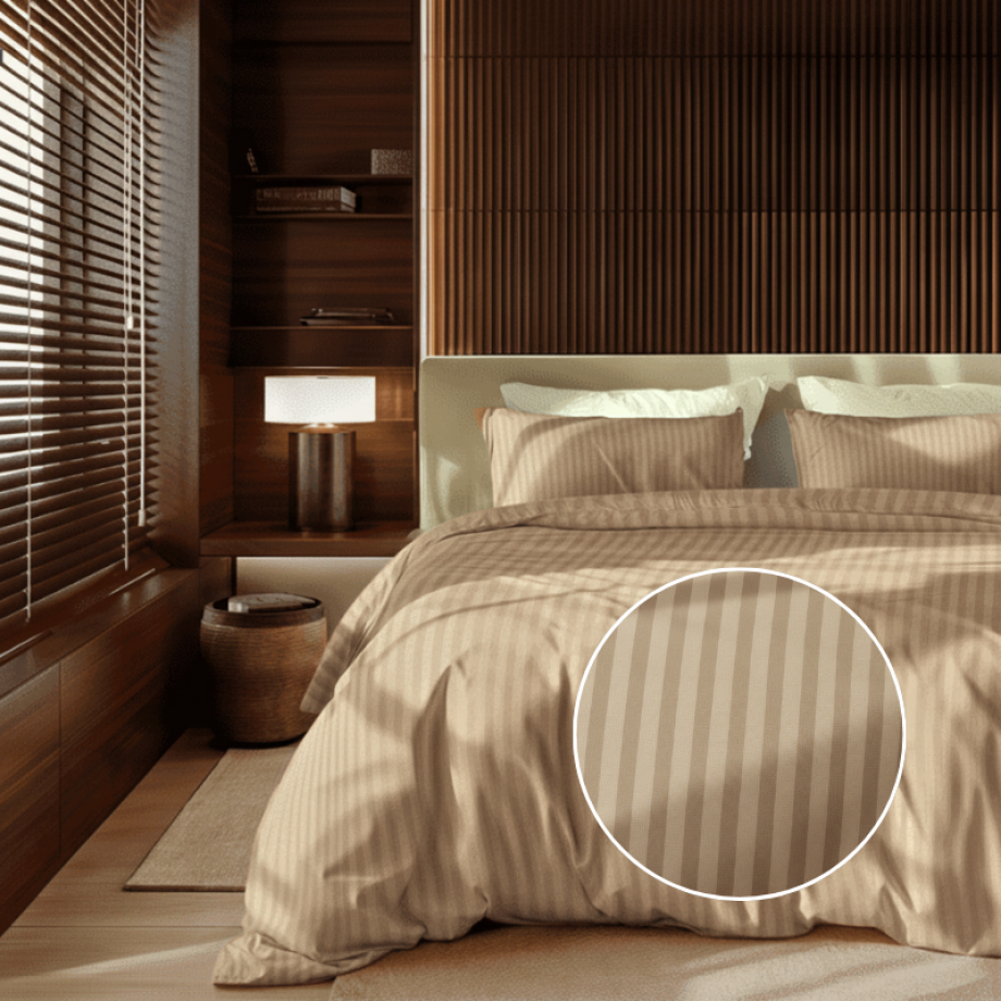 Dekbedovertrek Katoen-Satijn - Satijnstreep - Taupe - Lits-Jumeaux (240x220 Cm) - Blauw Katoen-satijn Katoen - Strepen - Presence - Dekbed-Discounter.nl afbeelding 1