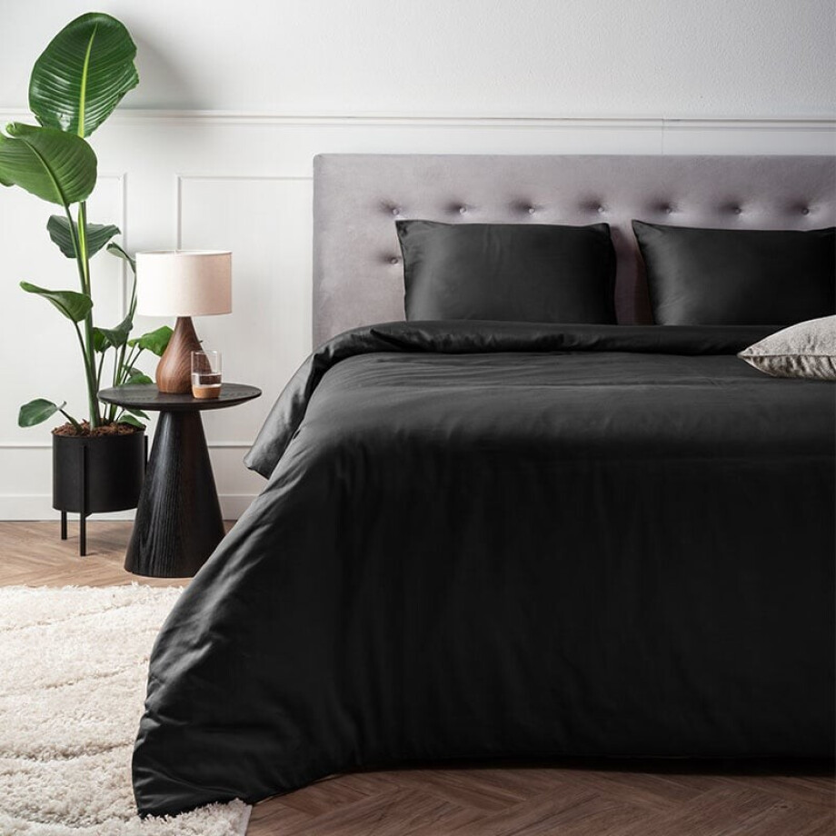 Dekbedovertrek Katoen-Satijn - Zwart - Lits-Jumeaux (240x220 Cm) - Zwart Katoen-satijn Katoen - Effen - Presence - Dekbed-Discounter.nl afbeelding 1