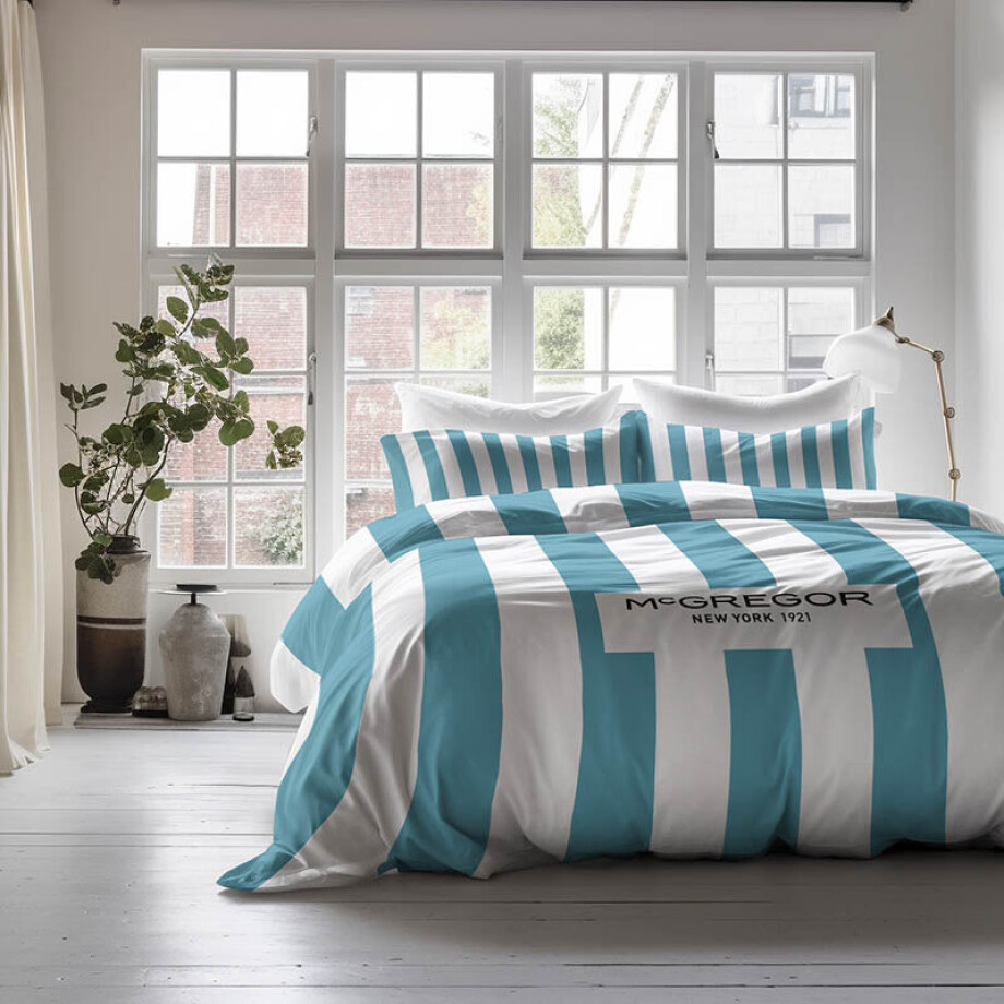 Dekbedovertrek McGregor - Classic Lichtblauw - Eenpersoons (140x200 Cm) - Blauw & Wit Katoen Microvezel - Strepen & Hotel Luxe - McGregor - Dekbed-Discounter.nl afbeelding 1