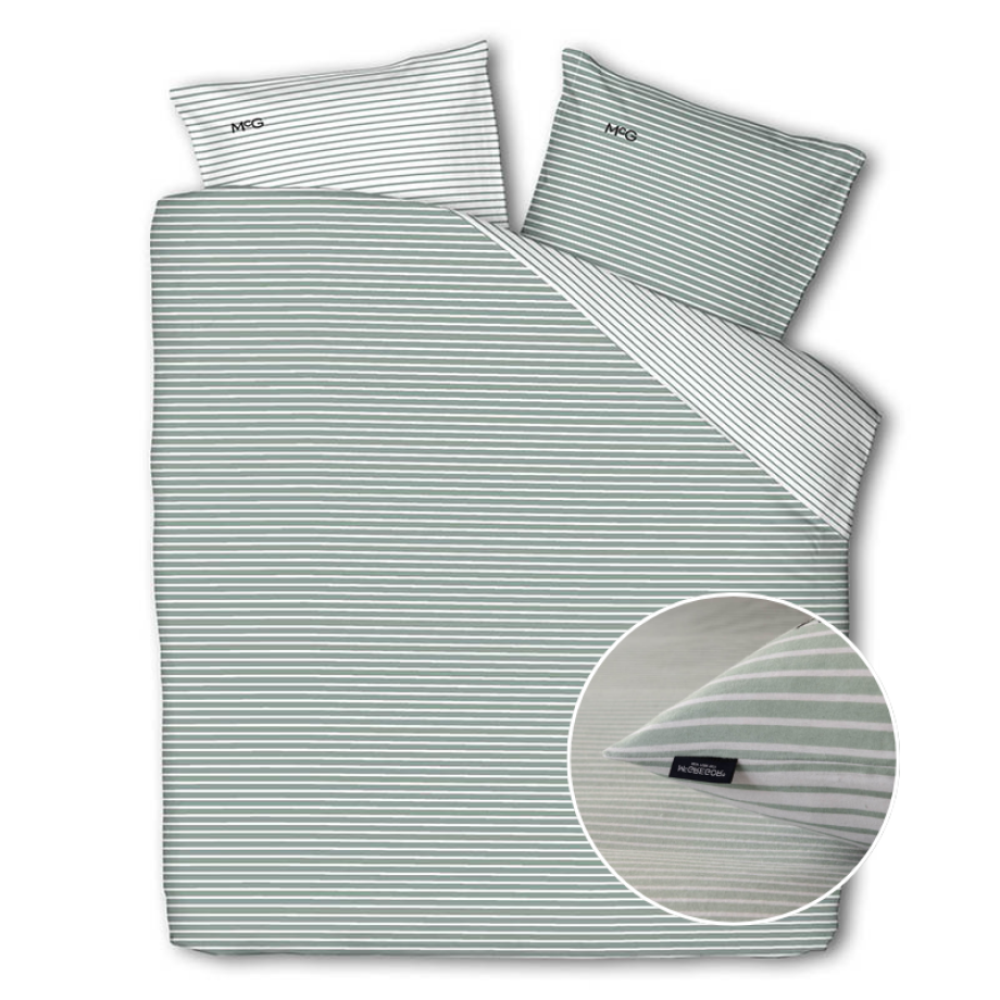 Dekbedovertrek McGregor - Katoen-Flanel - Earthy Greens - Eenpersoons (140x200 Cm) - Groen & Wit Flanel Katoen - Strepen & Hotel Luxe - McGregor - Dekbed-Discounter.nl afbeelding 1