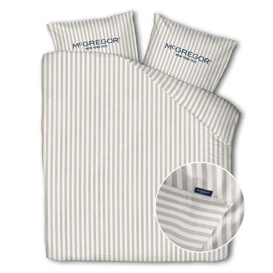 Dekbedovertrek McGregor - Katoen - Taupe - Lits-Jumeaux (240x240 Cm) - Taupe & Wit Katoen - Strepen & Hotel Luxe - McGregor - Dekbed-Discounter.nl afbeelding 1