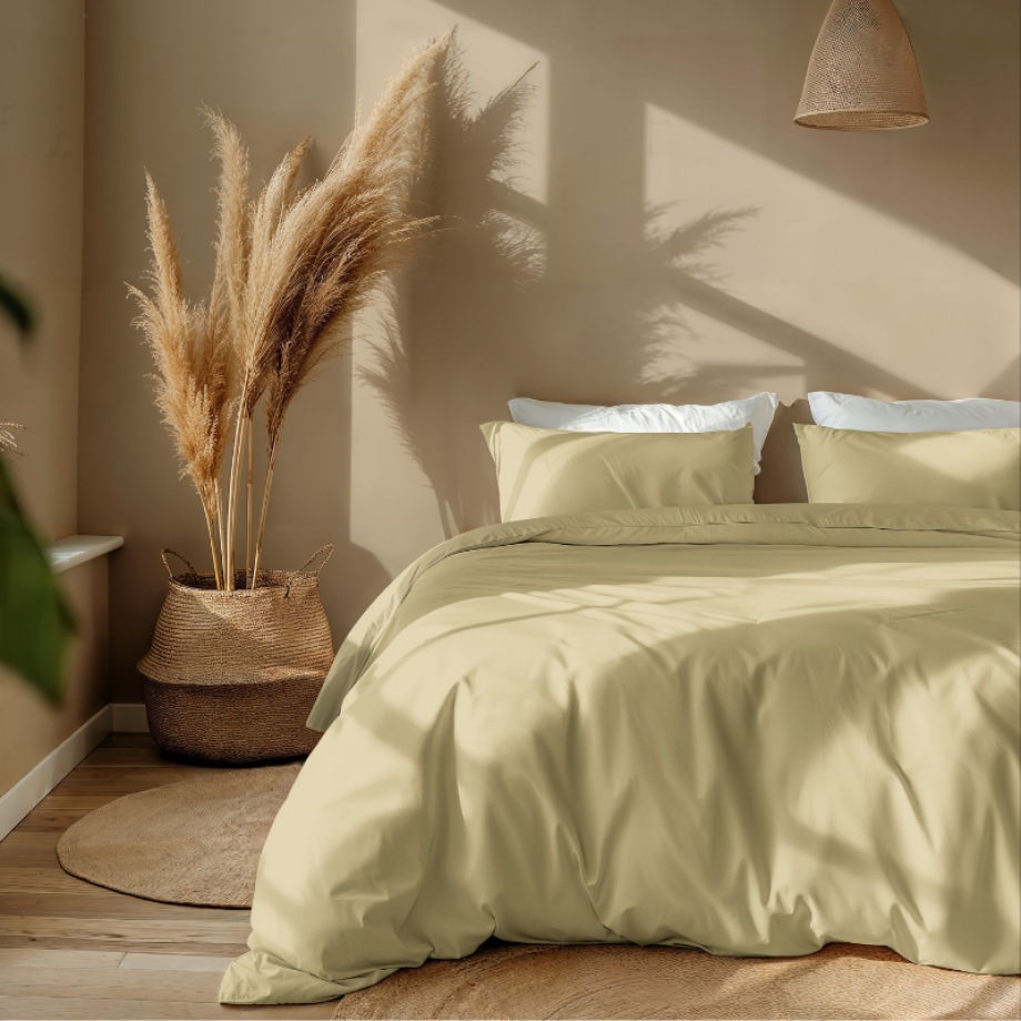 Dekbedovertrek Percale-Katoen - Uni - Licht Geel - Eenpersoons (140x200 Cm) - Geel Percale Katoen Katoen - Effen - Presence - Dekbed-Discounter.nl afbeelding 1