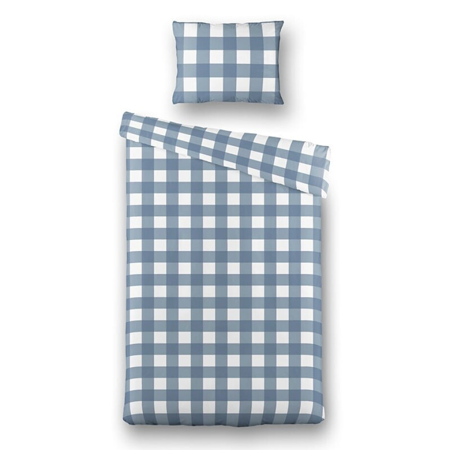 Dekbedovertrek Picnic Squares - Eenpersoons (140x220 cm) - Blauw Polyester-katoen - Dessin: Ruiten - Luna Bedding - Dekbed-Discounter.nl afbeelding 