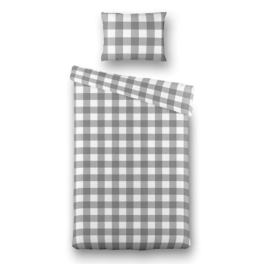 Dekbedovertrek Picnic Squares - Eenpersoons (140x220 cm) - Grijs Polyester-katoen - Dessin: Ruiten - Luna Bedding - Dekbed-Discounter.nl afbeelding 