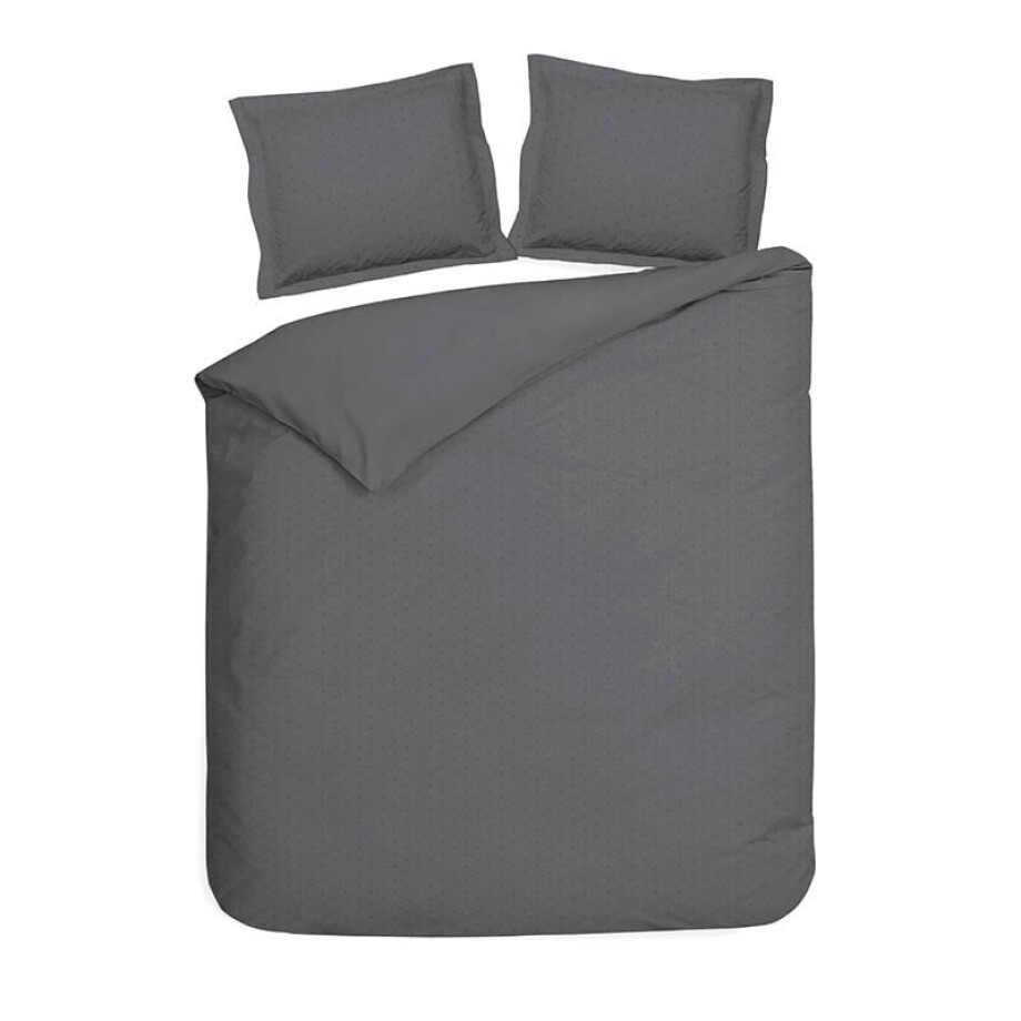 Dekbedovertrek Punto Katoen-Satijn - Antraciet - Eenpersoons (140x200 Cm) - Antraciet Katoen-satijn - Stippen - Heckett Lane - Dekbed-Discounter.nl afbeelding 1