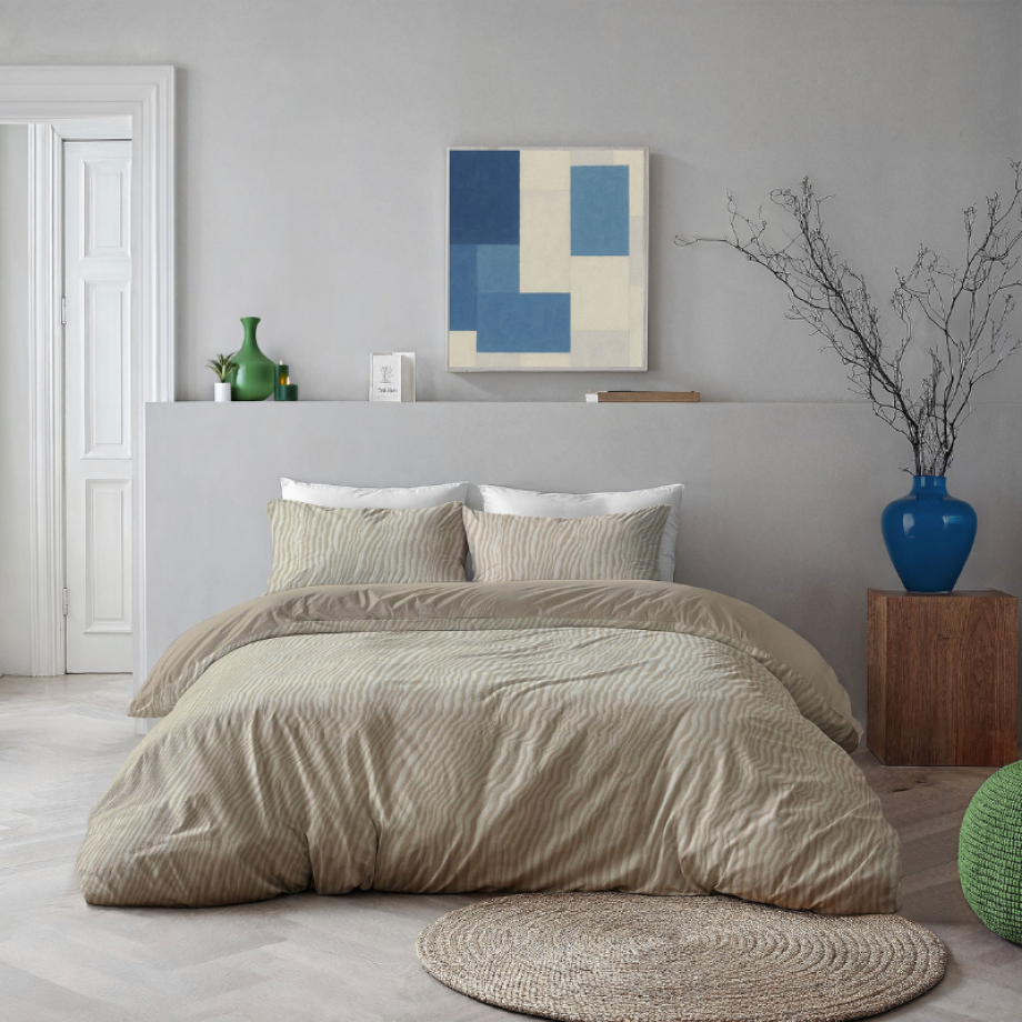 Dekbedovertrek Sandy Lines - Eenpersoons (140x200 Cm) - Beige Microvezel - - Byrklund - Dekbed-Discounter.nl afbeelding 1