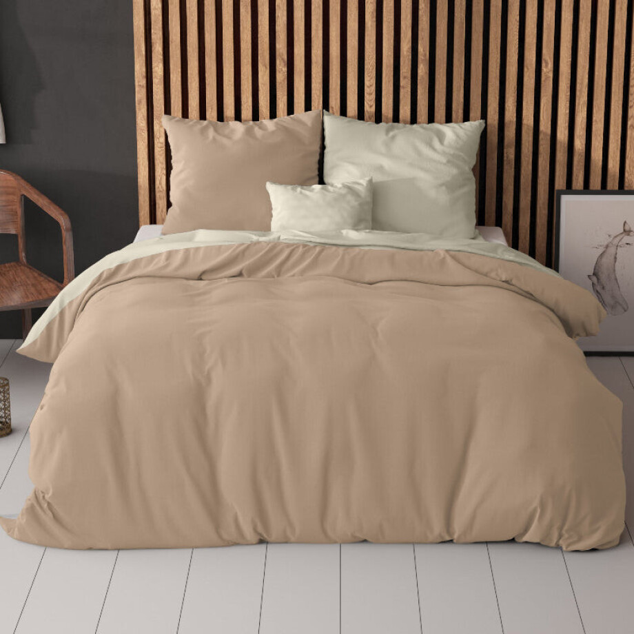 Dekbedovertrek Twin Face - Crème Taupe - Tweepersoons (200x200 Cm) - Crème & Taupe Microvezel - Double Face - Zensation - Dekbed-Discounter.nl afbeelding 