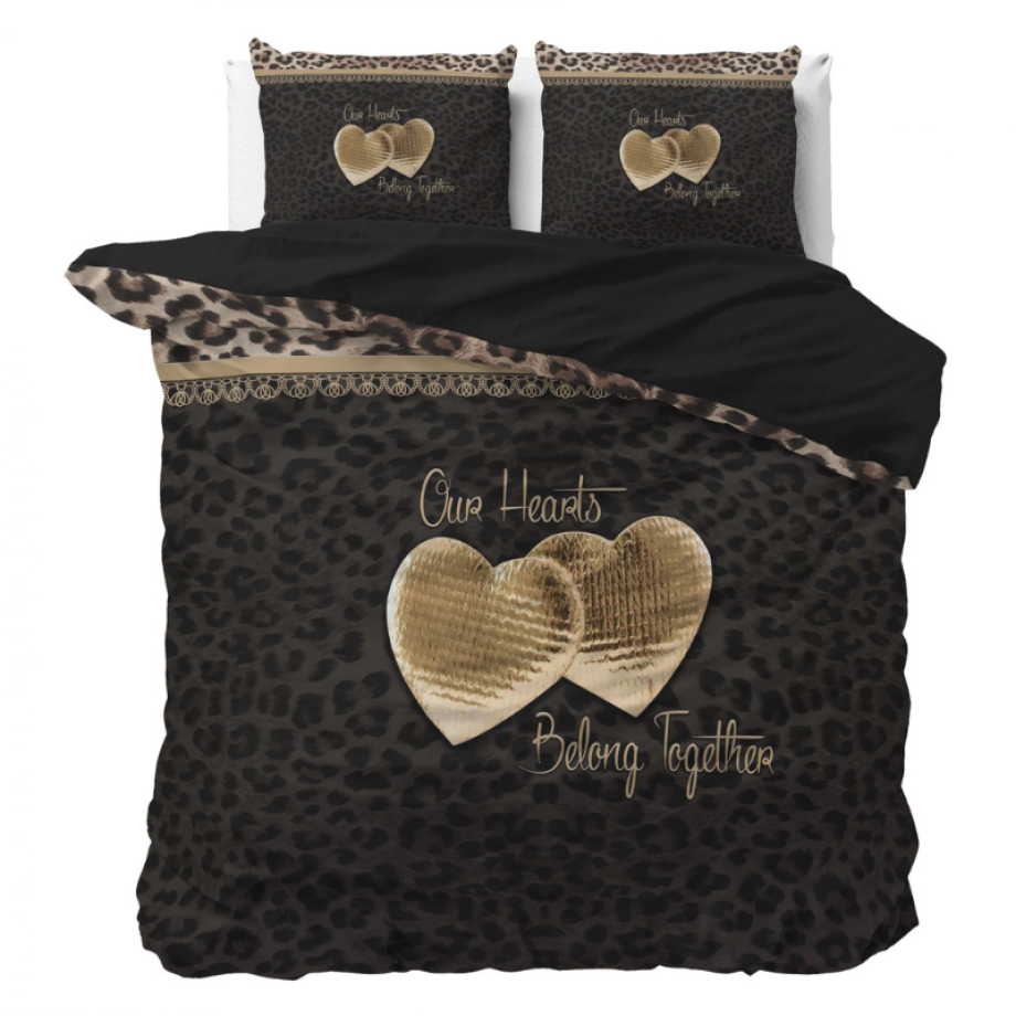 Dekbedovertrek Two Love - Eenpersoons (140x200 Cm) - Zwart Microvezel - Bloemen - Sleeptime Essentials - Dekbed-Discounter.nl afbeelding 