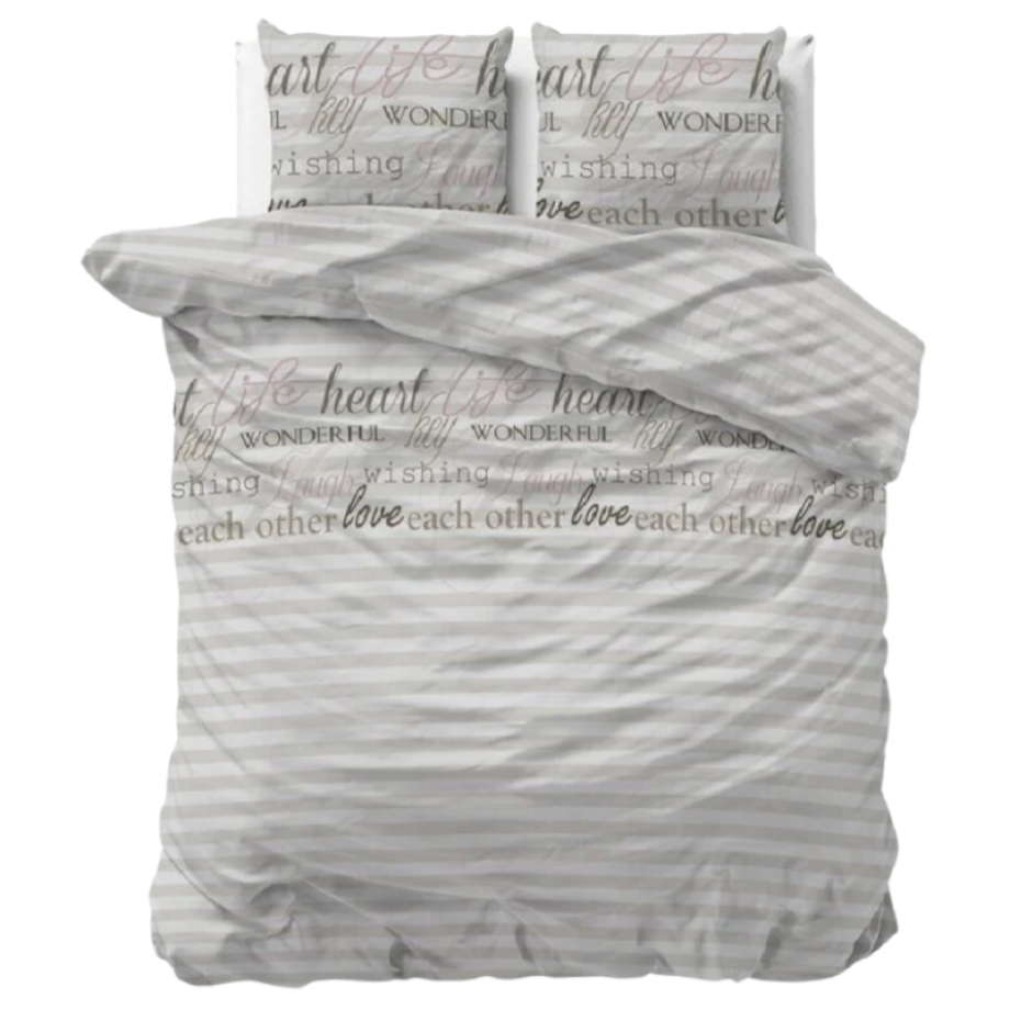 Dekbedovertrek Violet - Lits-Jumeaux (240x220 Cm) - Wit Polyester-katoen - Tekst & Strepen - Sleeptime Elegance - Dekbed-Discounter.nl Dekbedovertrek Violet - Lits-Jumeaux (240x220 Cm) - Wit Polyester-katoen - Tekst & Strepen - Sleeptime Elegance - Dekbed-Discounter.nl afbeelding 1