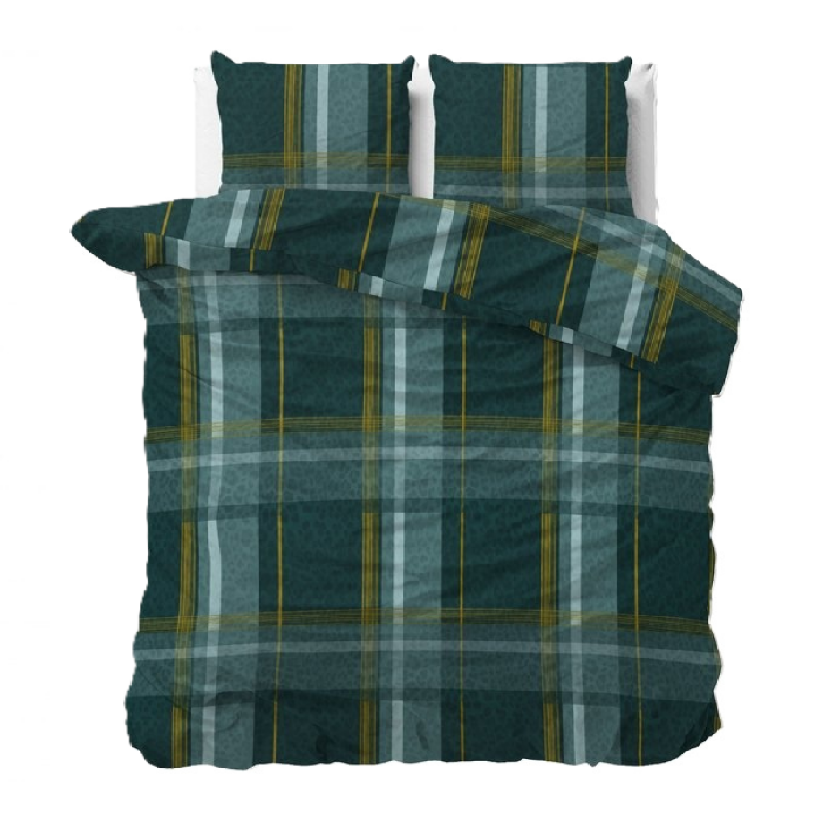 Dekbedovertrek Zion - Lits-Jumeaux (240x220 Cm) - Groen Polyester-katoen - Ruiten - Sleeptime Elegance - Dekbed-Discounter.nl afbeelding 1