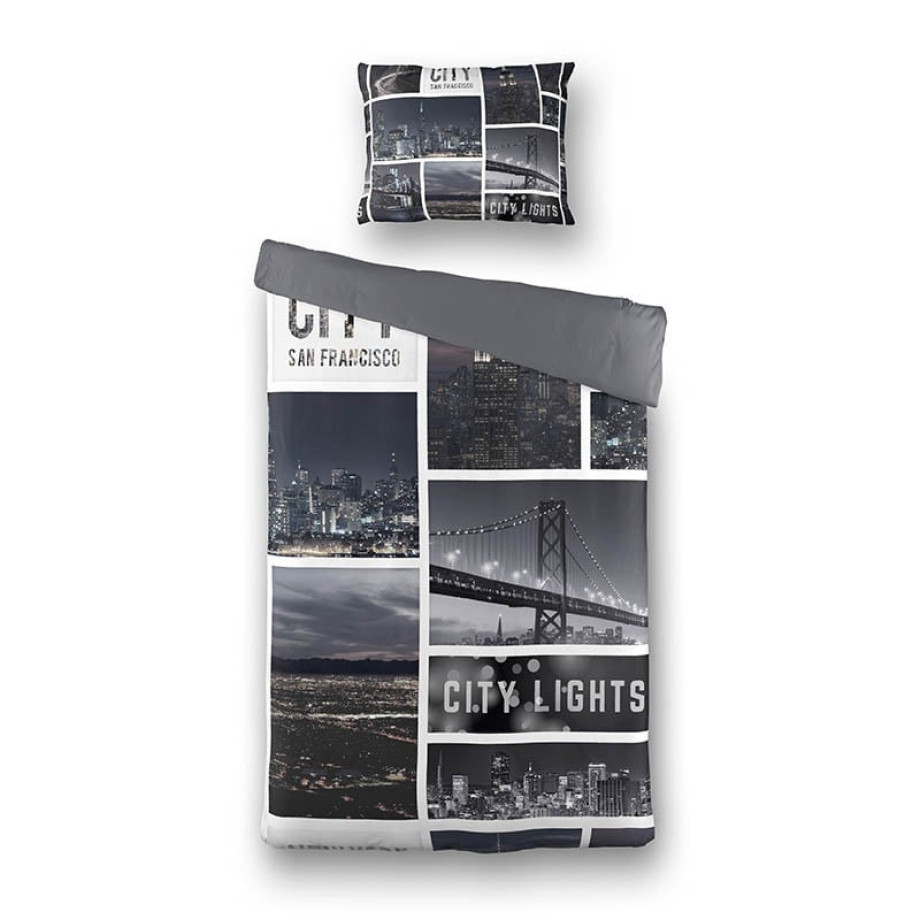 Dekbedovertrek City Lights Dekbedovertrek - Eenpersoons (140x200 cm) - Meerkleurig Katoen - Dessin: Landschap - Fresh & Co - Dekbed-Discounter.nl afbeelding 1