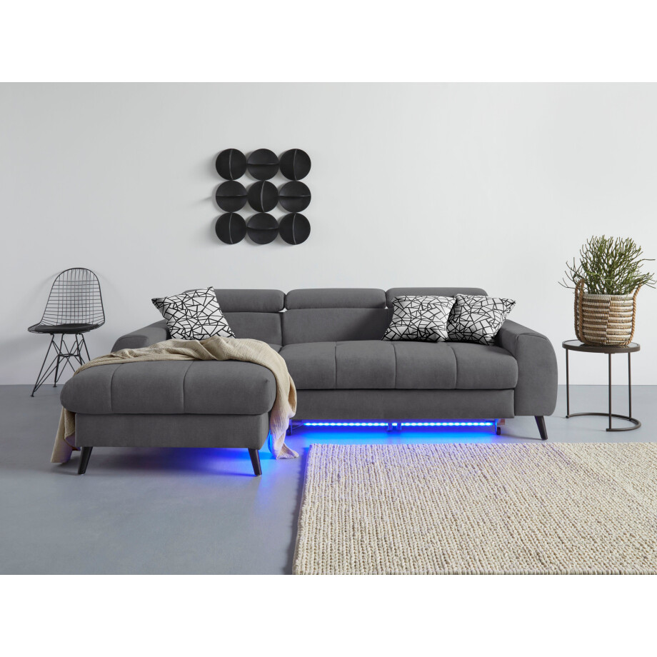 COTTA Hoekbank Mia L-Form mit 3 Zierkissen 3-delige kussenset, récamier, naar keuze met of zonder rgb-verlichting afbeelding 1