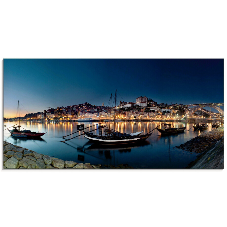 Artland Print op glas Porto - Nachtpanorama in verschillende maten afbeelding 1