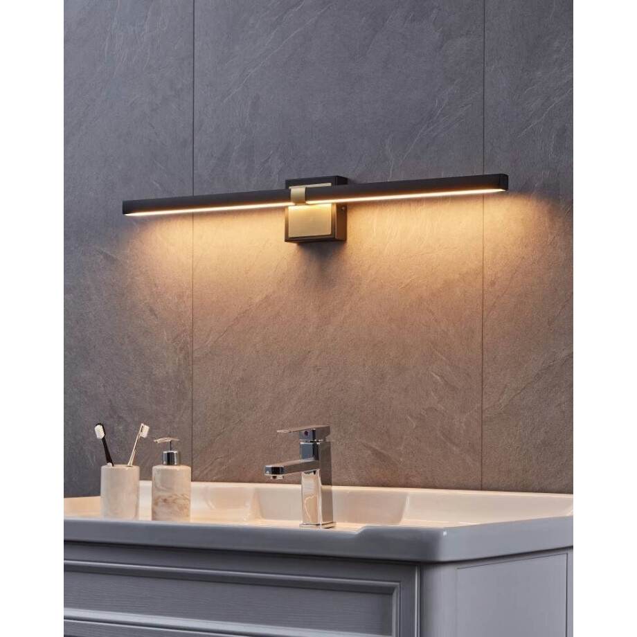 EGLO Wandlamp PEGUERA Spiegellamp, badkamer, metaal, zwart en messing, IP44, 80 cm (1 stuk) afbeelding 1