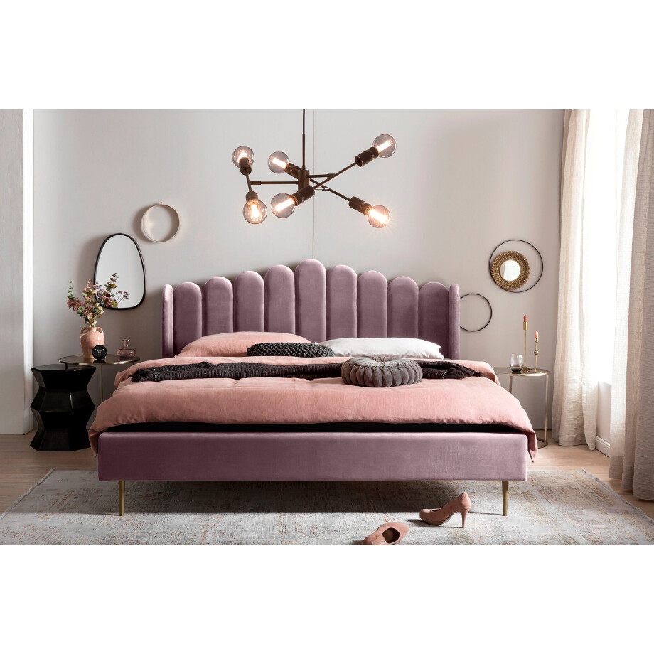 SalesFever Gestoffeerd bed Fluwelen bekleding, goudkleurige metalen poten afbeelding 1