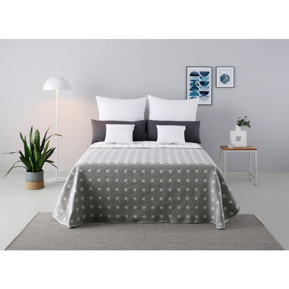 my home Sprei Yolanda gestikte sprei, voor kinderen en volwassenen in reversible-look, katoenmix, met lichte vulling, sterren afbeelding 1