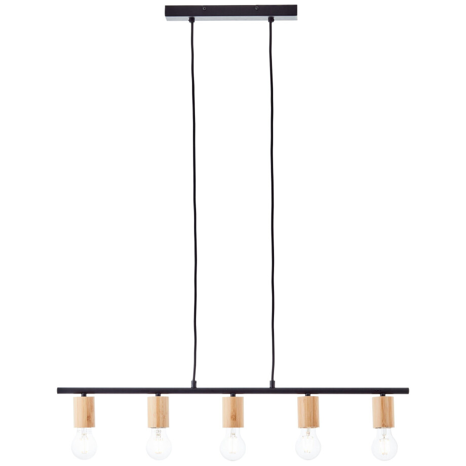 Brilliant Leuchten Hanglamp KERRY 113 x 80 x 5 cm, 5 x e27, inkortbaar, metaal/bamboe, zwart/natuur (1 stuk) afbeelding 1