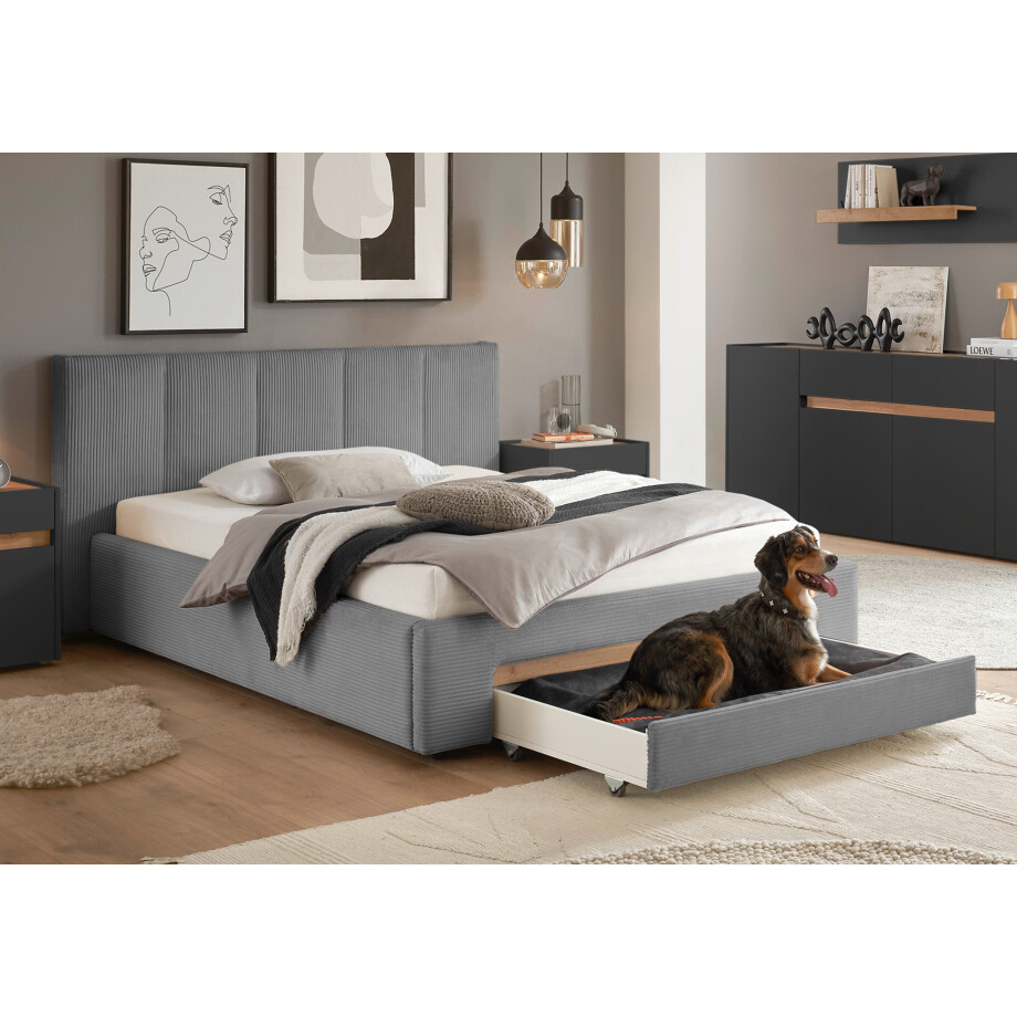 INOSIGN Gestoffeerd bed CiTY/GiRON, bedframe met bedlade, gestoffeerd opbergbed met hondenbed of opberglade, bekleding van corduroy of linnenlook afbeelding 1