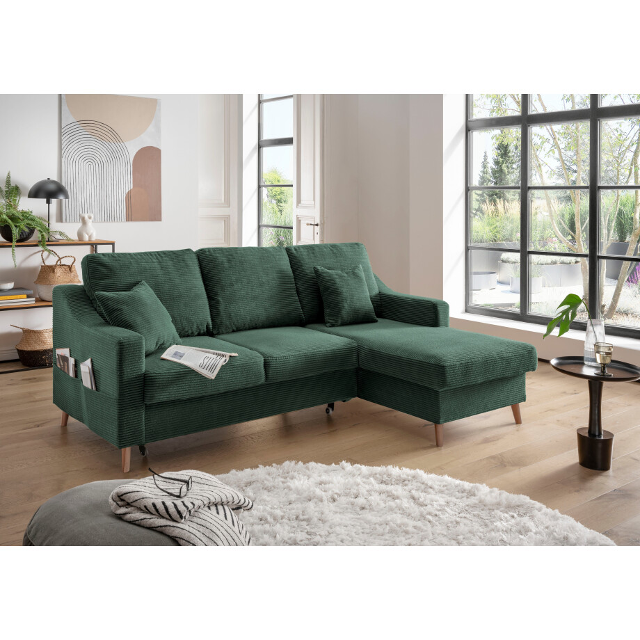 INOSIGN Hoekbank Valentina L-vorm 2 sierkussens, met zijvak, uittrekbare matrasbodem, bedbox afbeelding 1