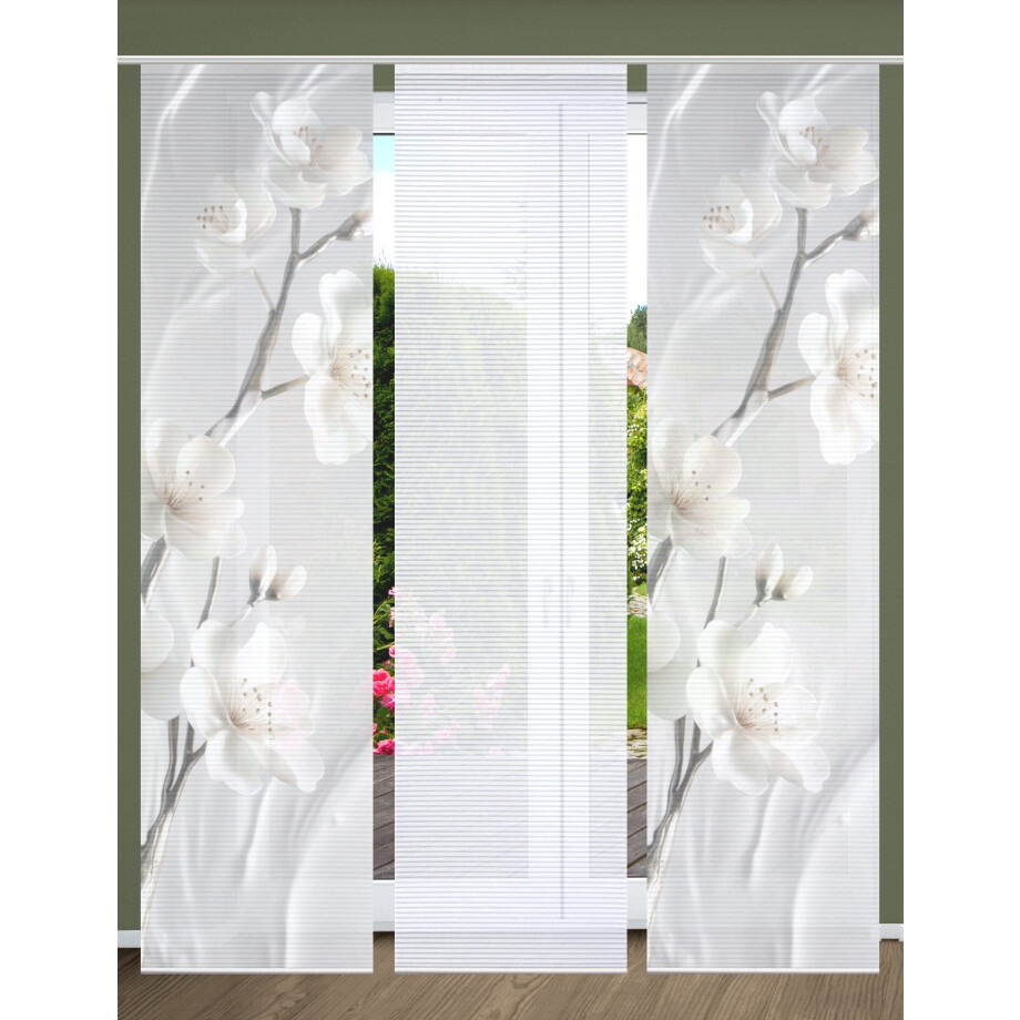 HOME in green Paneelgordijn LAIRA SET DIGITALE PRINT, BAMBOELOOK GERECYCLED (3 stuks) afbeelding 1