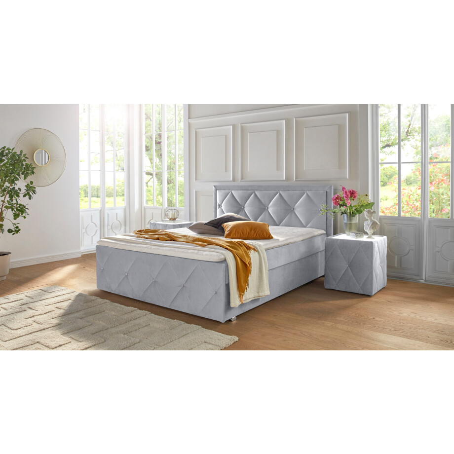 Leonique Boxspring Alfie, bestseller! Inclusief bedlade & topper Optioneel met knoopstiksels of strassstenen, H2, H3 en H4 verkrijgbaar afbeelding 1