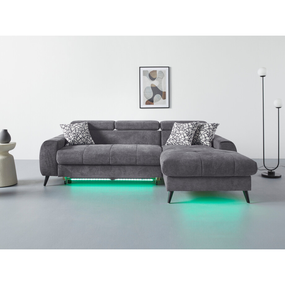COTTA Hoekbank Mia L-Form mit 3 Zierkissen 3-delige kussenset, récamier, naar keuze met of zonder rgb-verlichting afbeelding 1
