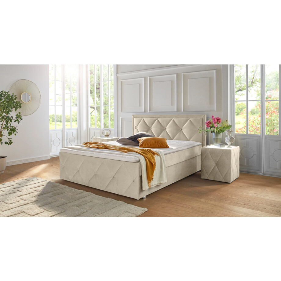 Leonique Boxspring Alfie, bestseller! Inclusief bedlade & topper Optioneel met knoopstiksels of strassstenen, H2, H3 en H4 verkrijgbaar afbeelding 1
